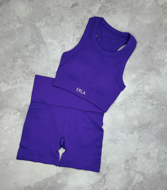 Purple Ribbed Shorts Set - Full sports Bra